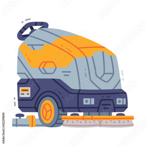Floor Scrubbing Machine as Cleaning Equipment and Professional Housekeeping Device Vector Illustration