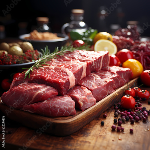 raw roast beef meat with ingredients - AI generated