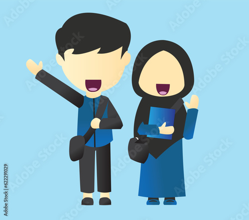 Muslim Student Couple Vector