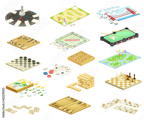 Different Board or Tabletop Games with Pieces and Playing Surface Big Vector Set