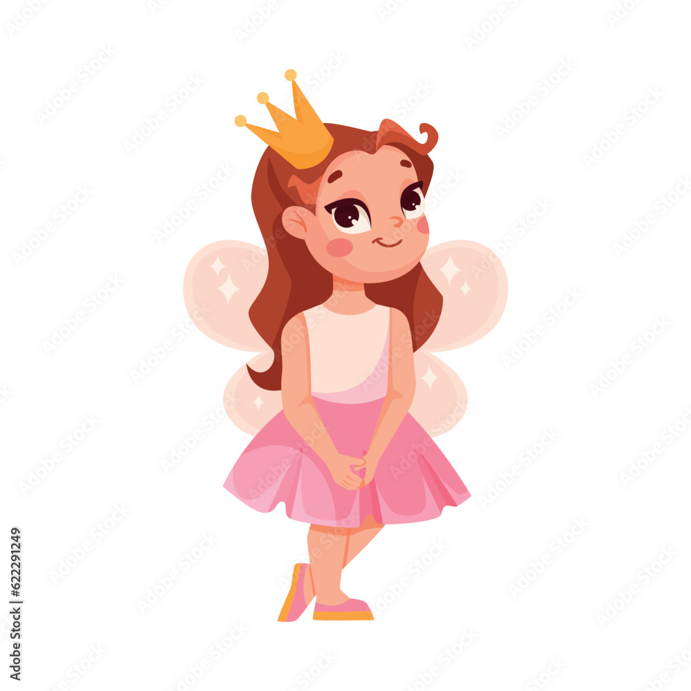 Cute Girl with Crown in Bright Halloween Princess Costume Celebrate Holiday Vector Illustration Cute Girl with Crown in Bright Halloween Princess Costume Celebrate Holiday Vector Illustration