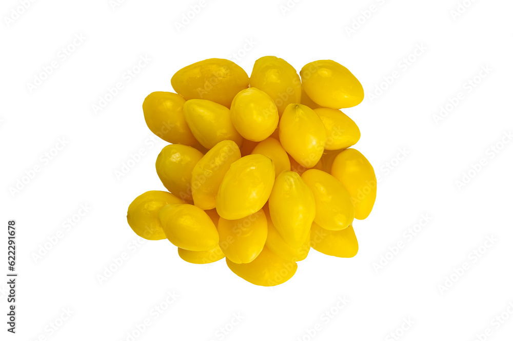 Fototapeta premium Top view pile of delicious ginkgo seeds (Ginkgo biloba) isolated on white background.