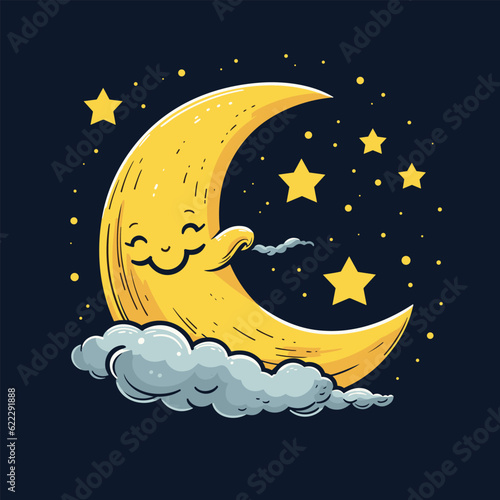 Moon hand-drawn comic illustration. Moon. Vector doodle style cartoon illustration