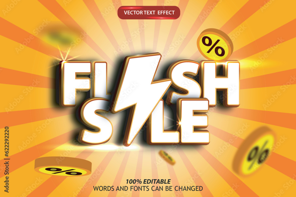 discount vector text effect editable flash sale with lightning icon and bright yellow background
