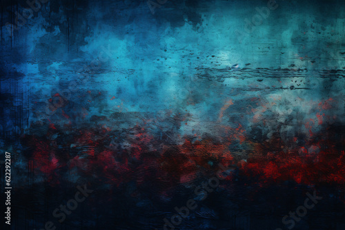 Captivating abstract painting with blue and red hues resembling outer space.