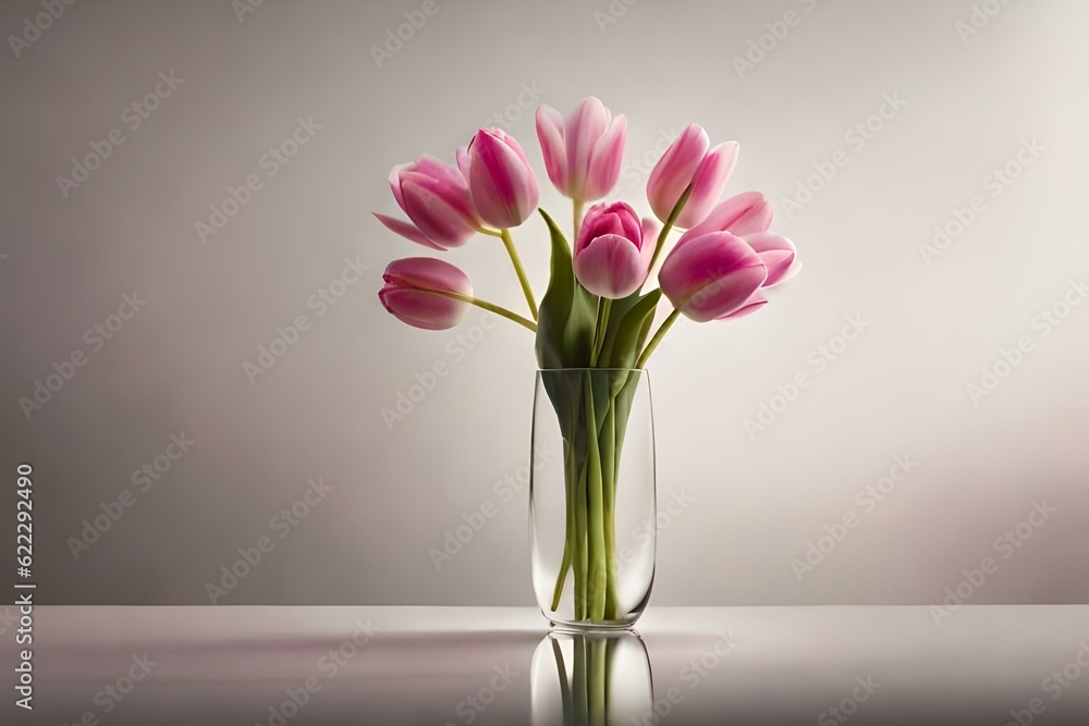 pink tulips in a vase generated by AI tool