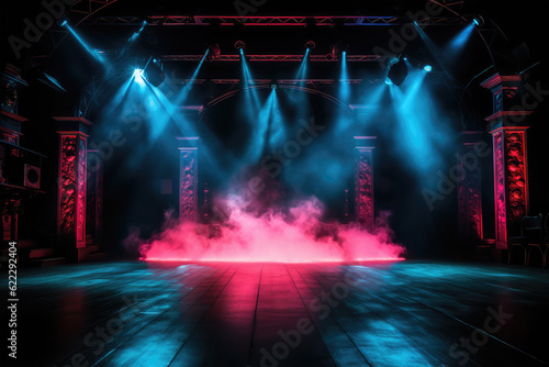 color stage with spotlights in dark background © Tidarat