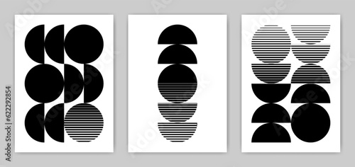 Black and white geometric posters with simple shapes, set. abstract wall art.