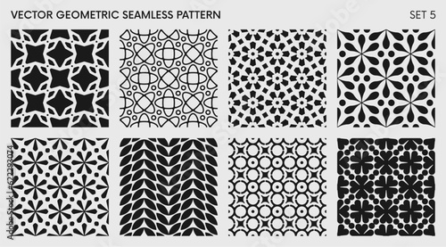 Seamless vector elegant abstract geometric pattern for various design, Black and white rhythmic repeating texture, creative modern background with element various shapes, set 5