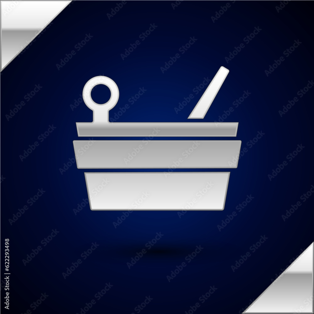 Silver Sauna bucket and ladle icon isolated on dark blue background. Vector Silver Sauna bucket and ladle icon isolated on dark blue background. Vector