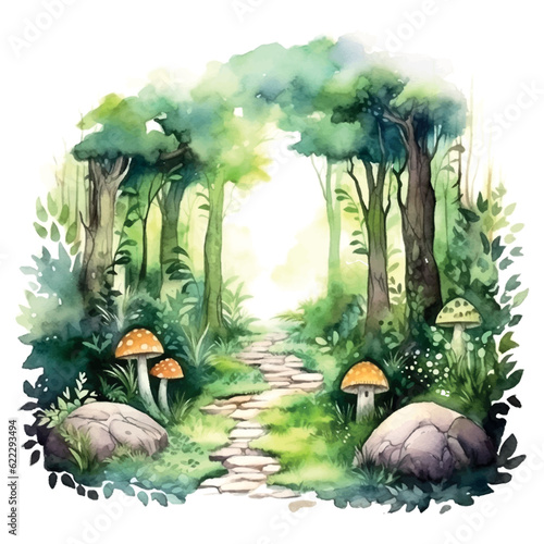 Watercolor magic forest watercolor for wallpaper design. Vintage great design for any purposes.