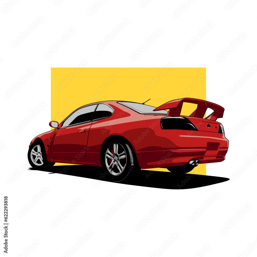 Red JDM Sport Car on Yellow Background Transparent