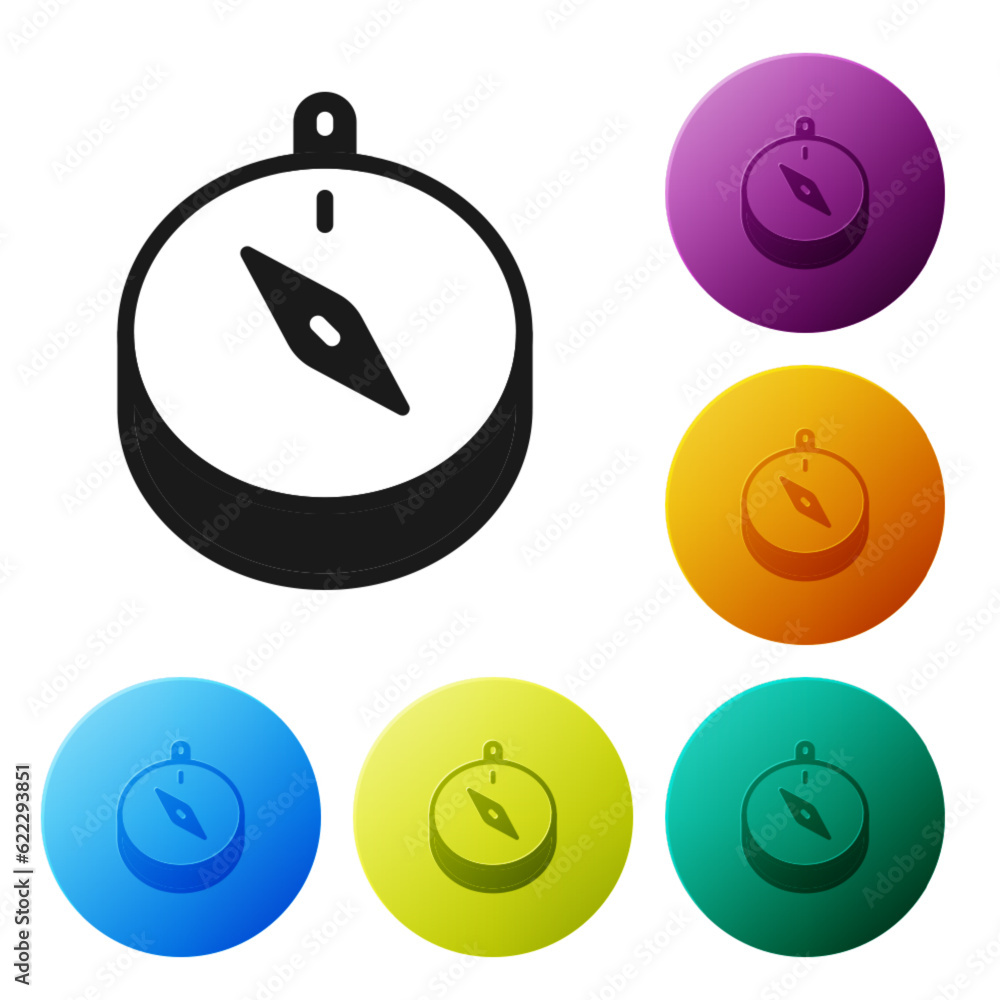 Black Compass icon isolated on white background. Windrose navigation symbol. Wind rose sign. Set icons in color circle buttons. Vector Black Compass icon isolated on white background. Windrose navigation symbol. Wind rose sign. Set icons in color circle buttons. Vector