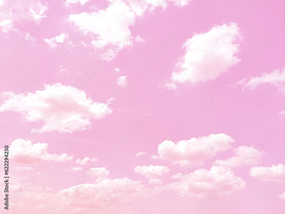 Pink sky and white fluffy clouds background banner abstract vector wallpaper