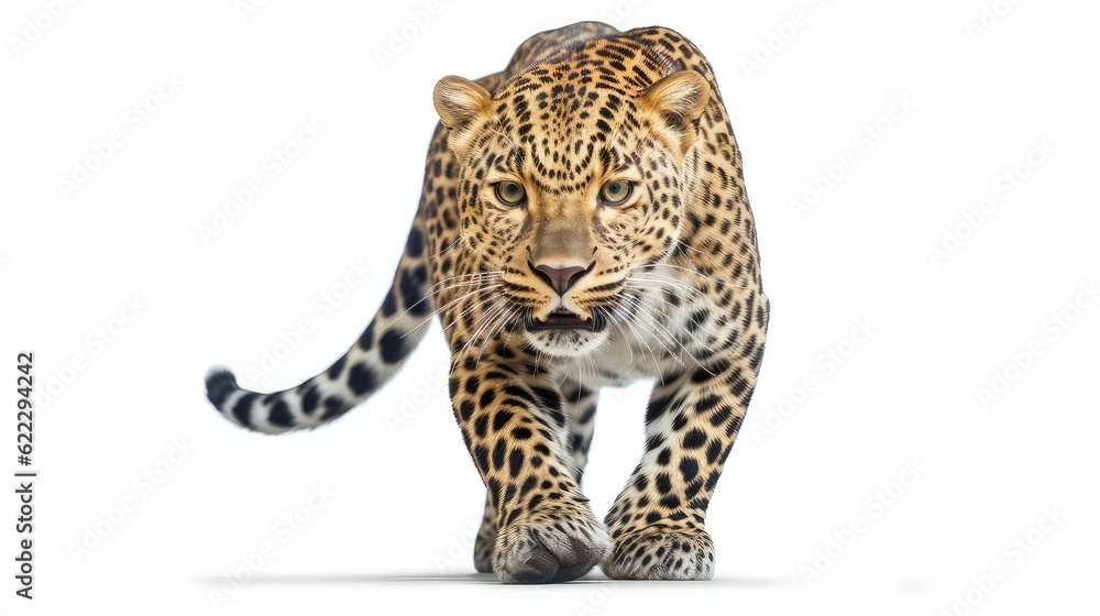 Fototapeta premium Alert leopard photo realistic illustration - Generative AI.