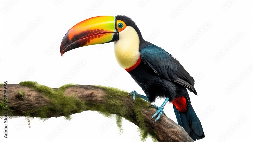 Fototapeta premium Exotic toucan photo realistic illustration - Generative AI.