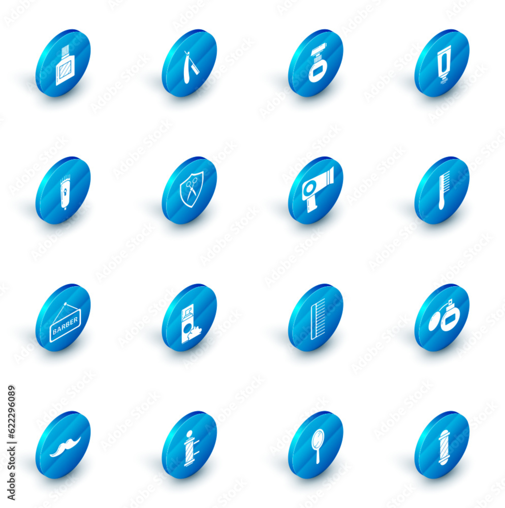 Set Straight razor, Cream lotion cosmetic tube, Electrical hair clipper shaver, Barbershop, Scissors hairdresser and shield, Hairbrush and dryer icon. Vector Set Straight razor, Cream lotion cosmetic tube, Electrical hair clipper shaver, Barbershop, Scissors hairdresser and shield, Hairbrush and dryer icon. Vector