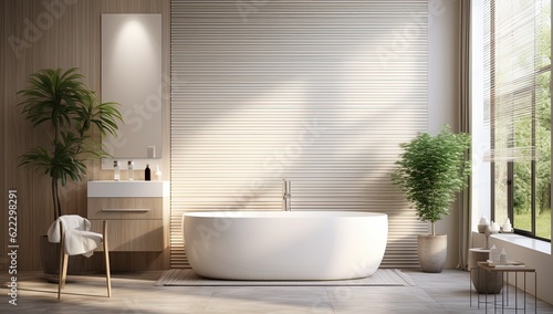 Luxury   Modern Bathroom with some Vegetation inside.