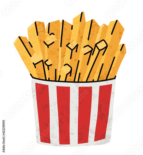 fast food, french fries cartoon icons set, simple flat style, street high calorie food illustration.