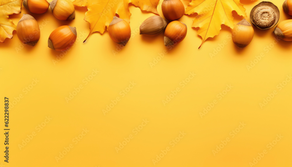 Naklejka premium Decorative and colorful autumn fruit on a table in the fall. Generative AI illustrations