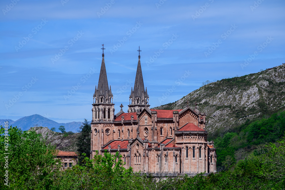 View on Basilica de Santa Maria la Real de Covadonga, Asturias, North of Spain