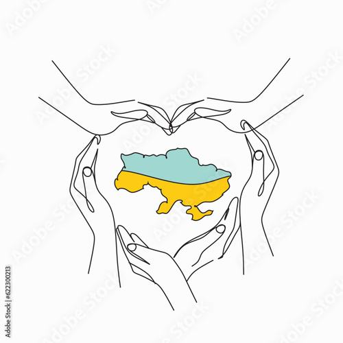 Support Ukraine. No war sign. Simple line drawing. Vector illustration.