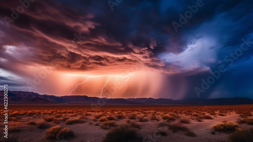 Night power thunderstorm with lightning over the Nevada desert. Generative AI 2 