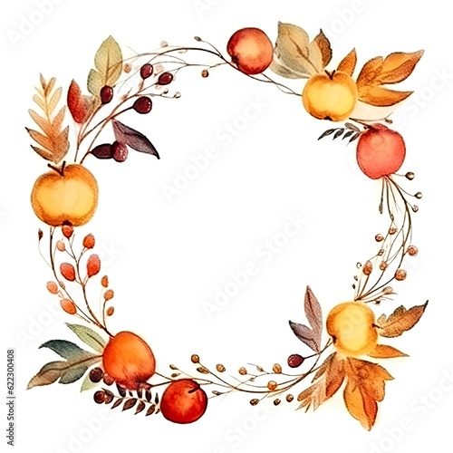 Watercolor Autumn frame. Illustration AI Generative