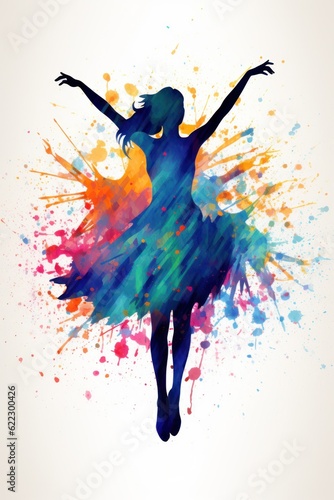 Watercolor beautiful dancer girl. Illustration AI Generative.
