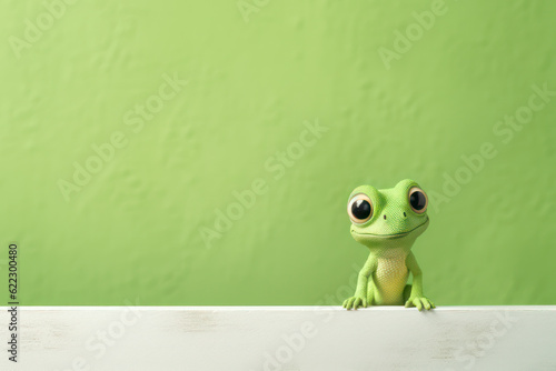 Small lizard in front of green background