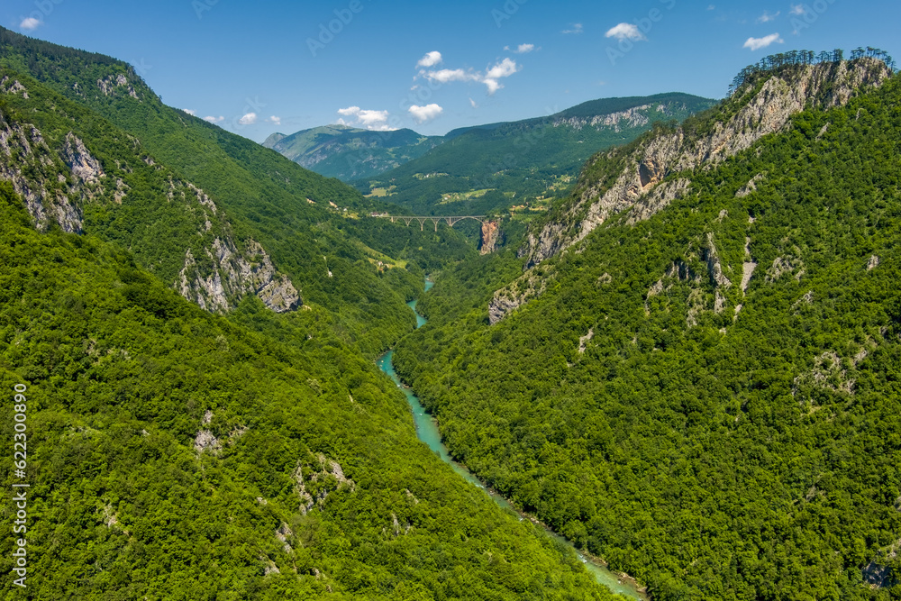 Tara River canyon and Djurdjevica bridge
