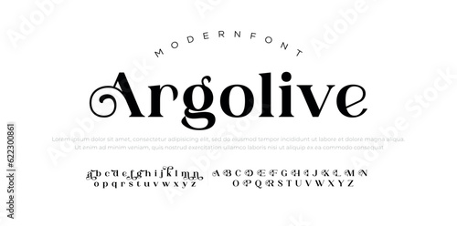 Argolive Elegant Font Uppercase Lowercase and Number. Classic Lettering Minimal Fashion Designs. Typography modern serif fonts regular decorative vintage concept. vector illustration