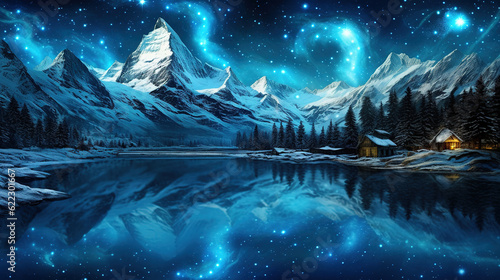 fantasy panorama nature landscape with galaxy sky