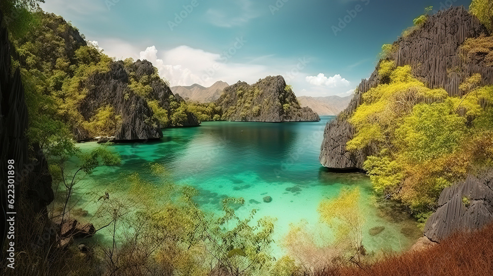 landscape of Coron, Busuanga island, Palawan province, Philippines, Padang Padang Beach. Generative Ai