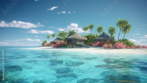 Resort exotic island blue sea. Generative Ai