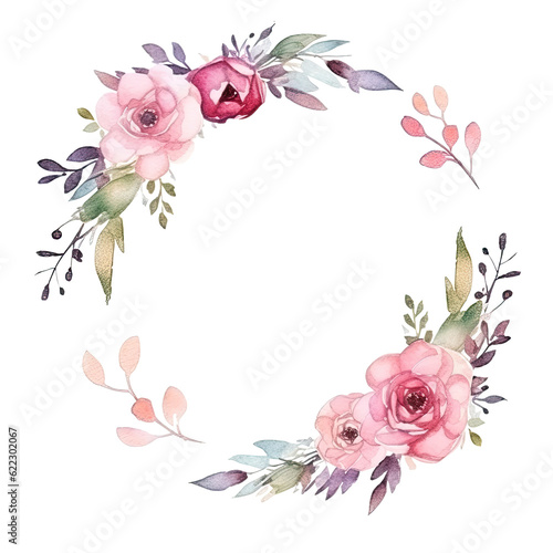Watercolor floral frame.  Illustration AI Generative.