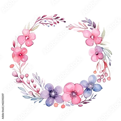 Watercolor floral frame.  Illustration AI Generative.