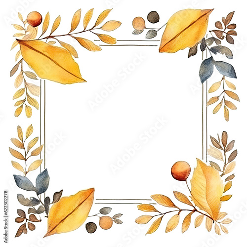 Watercolor Autumn frame. Illustration AI Generative