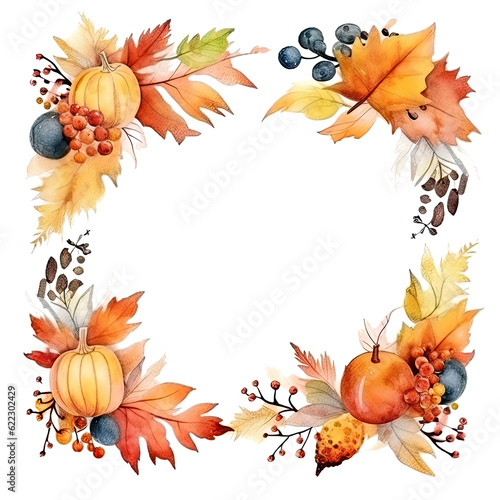 Watercolor Autumn frame. Illustration AI Generative