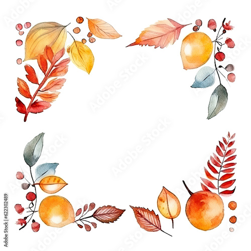 Watercolor Autumn frame. Illustration AI Generative