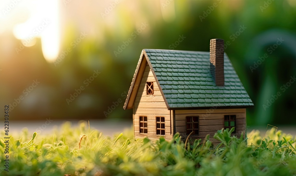 House Model on Grass with Blurred Background: Investment Concept, Finance, Growth, and Financial Planning House Model on Grass with Blurred Background: Investment Concept, Finance, Growth, and Financial Planning