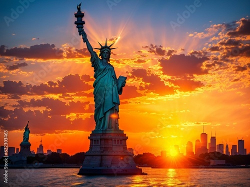 statue of liberty at sunset