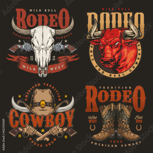 Rodeo event colorful set posters