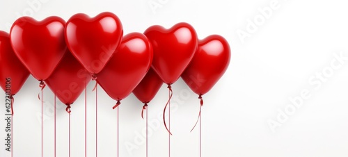 Celebration festive birthday wedding party valentine s day banner illustration greeting card - Red heart balloons  isolated on white wall background  Generative Ai 