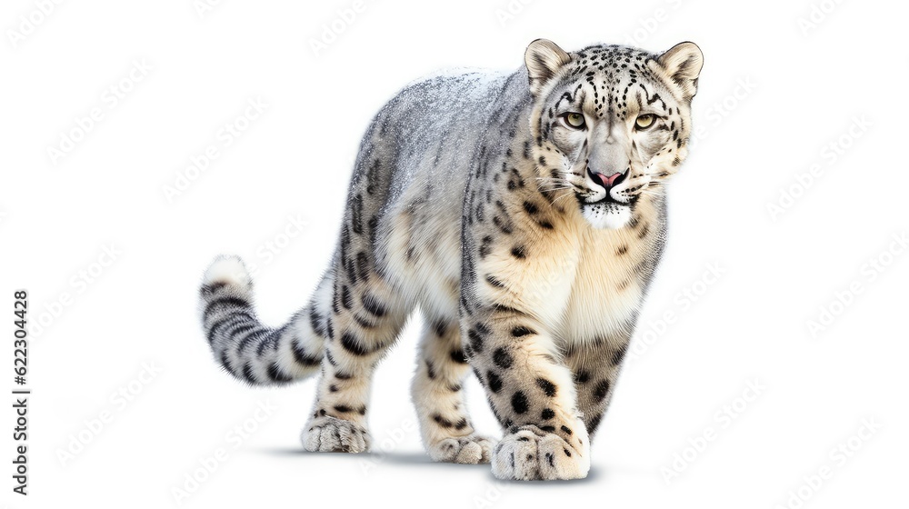Magnificent snow leopard photo realistic illustration - Generative AI. Magnificent snow leopard photo realistic illustration - Generative AI.