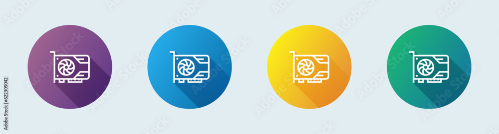 Video card line icon in flat design style. Gpu signs vector illustration. Video card line icon in flat design style. Gpu signs vector illustration.