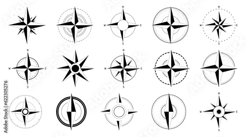 Compass icon collection. Set of compass wind rose icons. Vector compass icons. Set of navigation compass icons