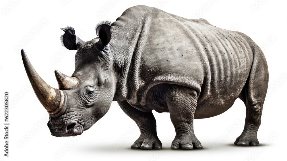 Obraz premium Majestic rhinocerus photo realistic illustration - Generative AI.