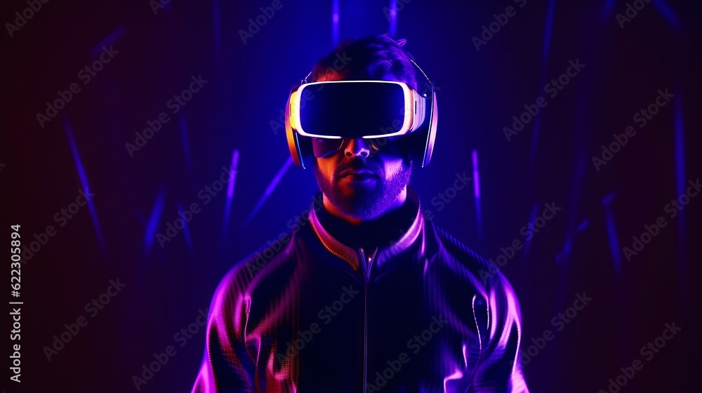 Virtual reality 3d augmented experience exited digital generate person wear vr glasses goggle headset hand gesture touch 3d object in virtual world fun cheerful and remarkable,generative ai Virtual reality 3d augmented experience exited digital generate person wear vr glasses goggle headset hand gesture touch 3d object in virtual world fun cheerful and remarkable,generative ai