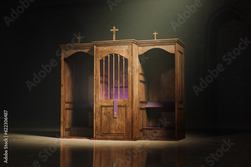 Christian chapel with confessional. Place in the church to confess sins. Mercy.